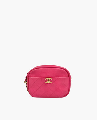 CHANEL TRIP CAMERA CASE PINK LEATHER BAG