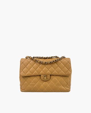 Chanel Vintage Beige Caviar Jumbo Single Flap Bag GHW