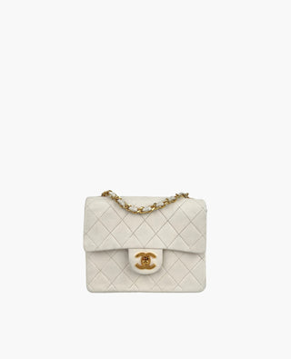 Chanel Vintage Square White Lambskin 24k GHW