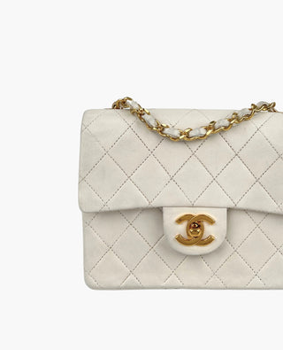 Chanel Vintage Square White Lambskin 24k GHW
