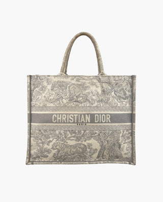 Dior Large Book Tote Gray Toile de Jouy Embroidery