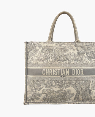 Dior Large Book Tote Gray Toile de Jouy Embroidery