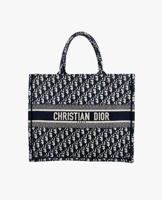 Dior Large Book Tote Blue Oblique Embroidery