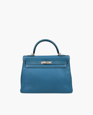 Hermès Kelly 32 Clemence Blue Leather