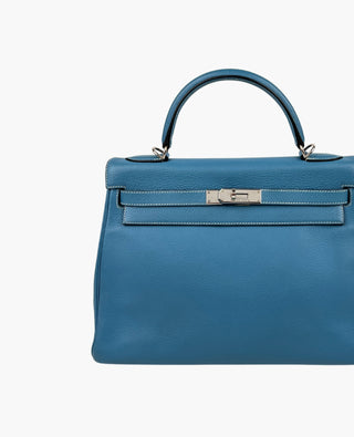 Hermès Kelly 32 Clemence Blue Leather