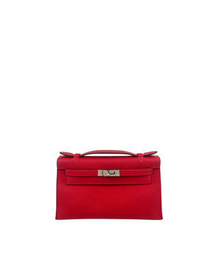 Hermes Kelly Pochette Clutch Rouge Casaque Epsom PHW