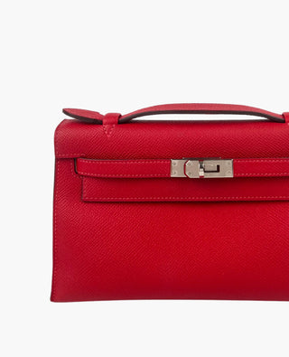 Hermes Kelly Pochette Clutch Rouge Casaque Epsom PHW