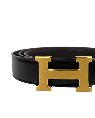 Hermès H Reversible Leather Belt Black Box and Brown Clemence