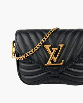 Louis Vuitton New Wave Multi Pochette Black Leather Rose Gold