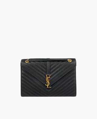 Saint Laurent Large Envelope Bag mustaa kohokuvioitua nahkaa GHW