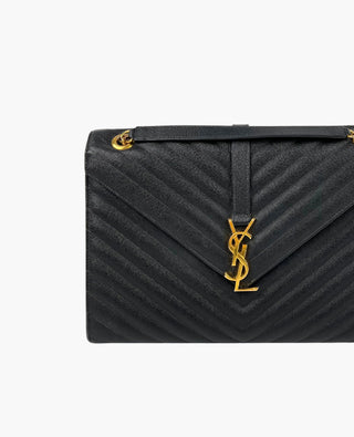 Saint Laurent Large Envelope Bag mustaa kohokuvioitua nahkaa GHW