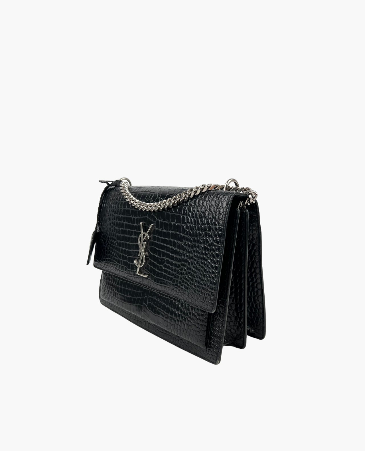 Saint Laurent Sunset Large In Crocodile Embossed Leather SHW Luxury Helsinki