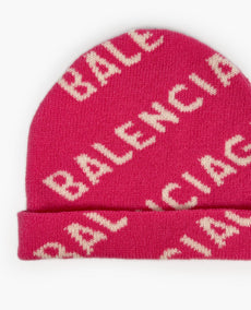 Balenciaga All- Over Logo Beanie Pink