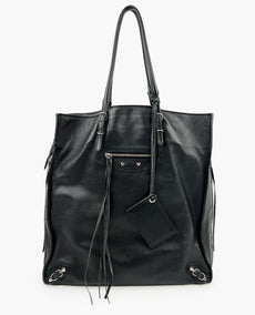 Balenciaga Black Lambskin Leather Papier Tote Bag