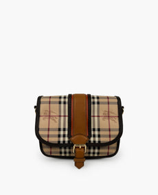 Burberry Haymarket Leather Buckle Flap Crossbody Bag