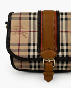 Burberry Haymarket Leather Buckle Flap Crossbody Bag