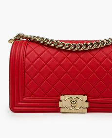 Chanel Boy Old Medium Red Lambskin GHW