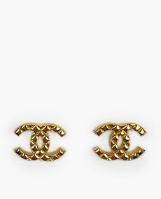 Chanel Gold Finish CC Quilted Earrings