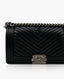 Chanel Calfskin Boy Old Medium Chevron Quilted Flap Black