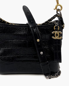 Chanel Gabrielle Cocodile Hobo Calfskin Crocodile Bag Black