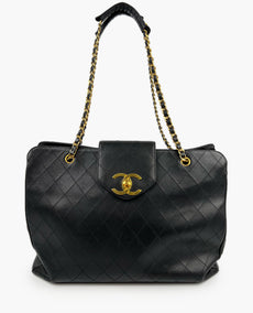 Chanel Rare Giant XL Supermodel Vintage Tote Black Calfskin 24K GHW