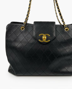 Chanel Rare Giant XL Supermodel Vintage Tote Black Calfskin 24K GHW