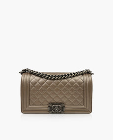 Chanel Boy Old Medium Metallic Taupe Caviar RHW