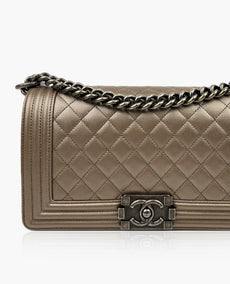 Chanel Boy Old Medium Metallic Taupe Caviar RHW