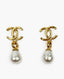 Chanel Gold Finish CC Teardrop Pearl Stud Earrings