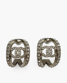 Chanel Silver Crystal Earrings CC