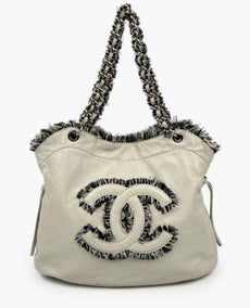 Chanel Gray Lambskin Leather Bon Bon Tote Bag