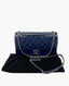 Chanel Mademoiselle Medium Double Flap tikattu laivastonsininen laukku SHW