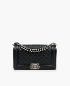 Chanel Boy Old Medium Caviar Black RHW