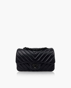 Chanel Mini suorakulmainen Chevron tikattu lampaannahka niin musta