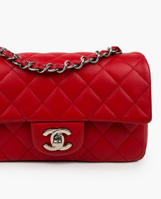 Chanel Mini suorakaiteen muotoinen punainen lampaannahkainen SHW