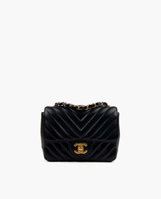 Chanel Mini Square Black Chevron Lambskin GHW