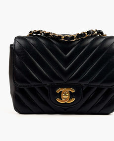 Chanel Mini Square Black Chevron Lambskin GHW