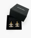 Chanel 23 A Gold Pearl White Interlocking CC Logo Drop Earrings