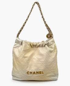 Chanel Metallic Calfskin Quilted Small Chanel 22 Light Gold
