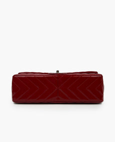 Chanel Timeless Jumbo Single Flap -laukku, punainen kiiltonahka Chevron SHW