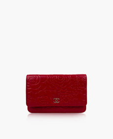 Chanel WOC Red Lambskin Camelia Flowers SWH