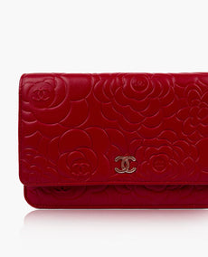 Chanel WOC Red Lambskin Camelia Flowers SWH