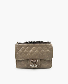Chanel Glazed Calfskin Mini Flap in Gray and brown
