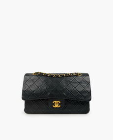 Chanel Timeless Medium Vintage Double Flap 24 k GHW Black Lambskin