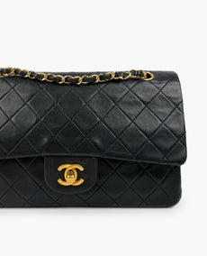Chanel Timeless Medium Vintage Double Flap 24 k GHW Black Lambskin