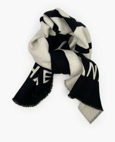 Chanel Logo Stole Cashmere Black &amp; White