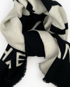 Chanel Logo Stole Cashmere Black &amp; White