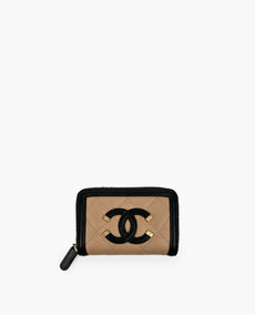 Chanel Filigree Zip Around Wallet Caviar Beige And Black