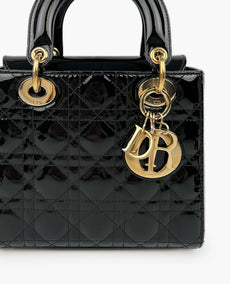 Dior Small Lady Dior Black Patent Cannage Calfskin 