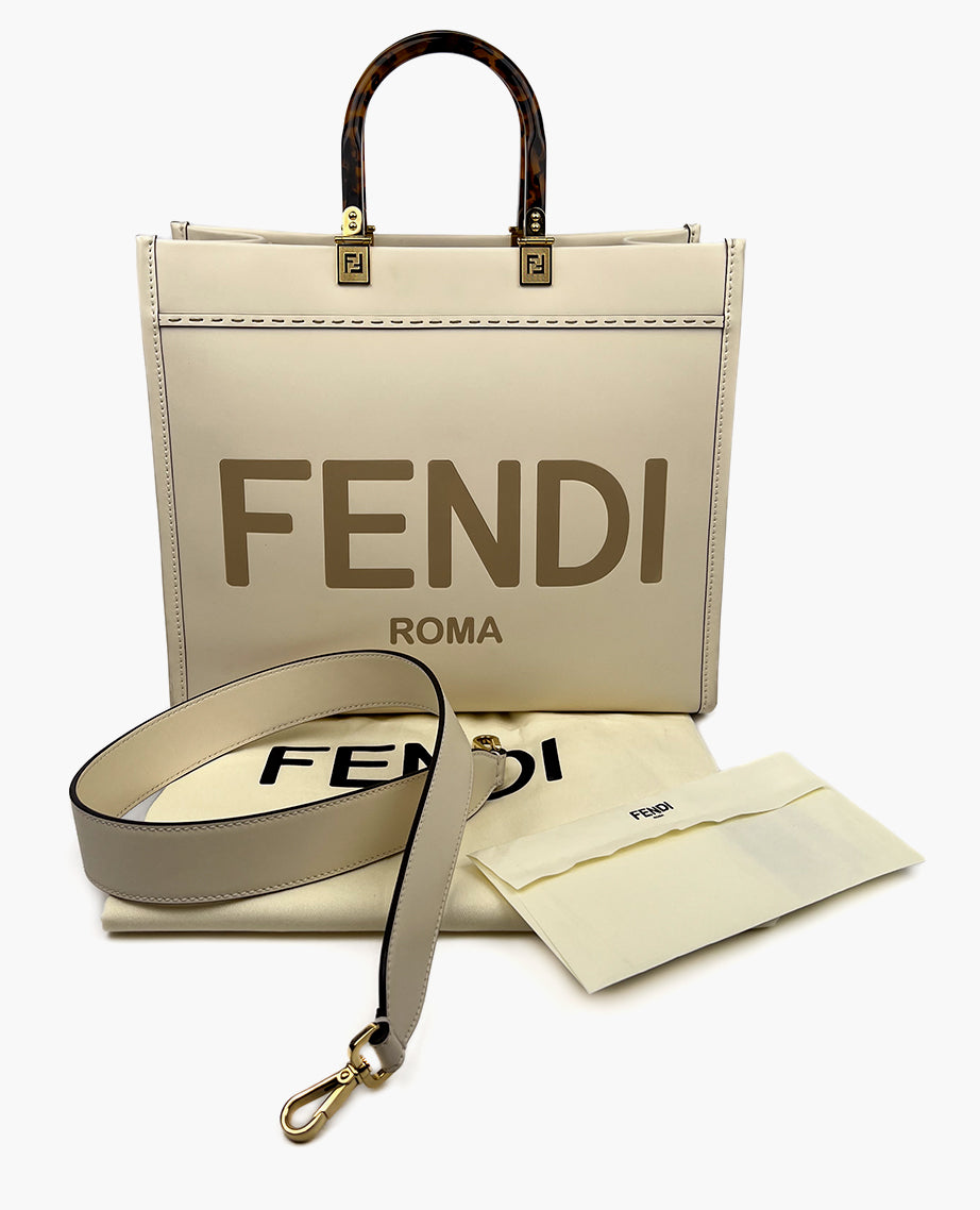 Fendi Sunshine Medium Cream Leather Shopper – Luxury Helsinki